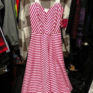 Vixen by Micheline Pitt DollFace Pink and White Striped Midi Dress. Brand new.